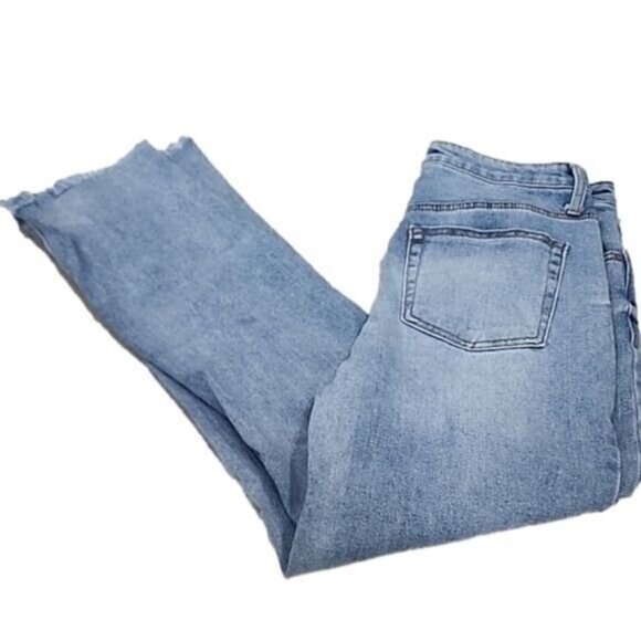 Wonderly Distressed Hi-rise Jeans Denim Stretch cropped straight 30" waist 12 - Picture 2 of 6